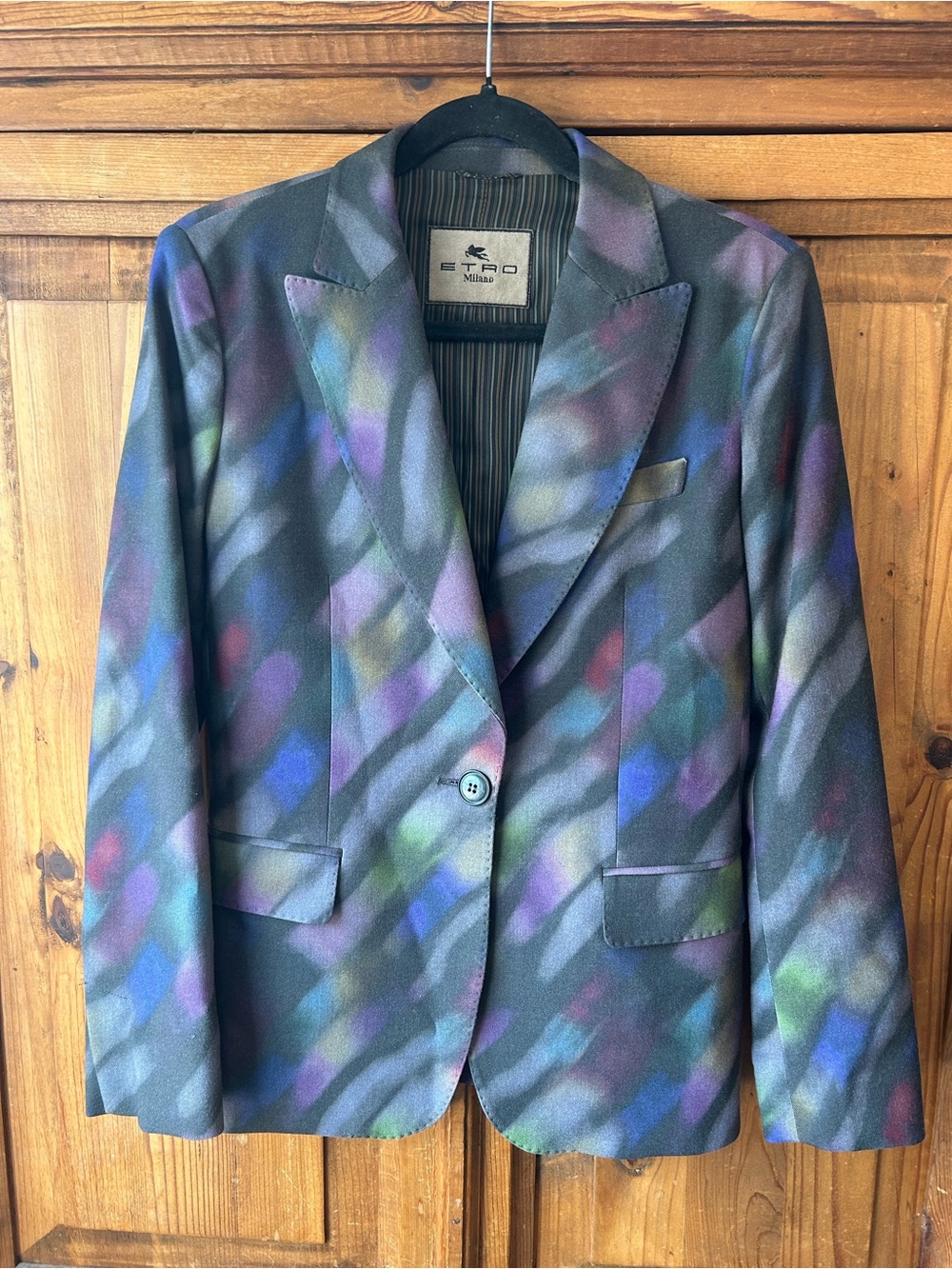 Etro Milano Women’s Black Wool Blazer Abstract Print